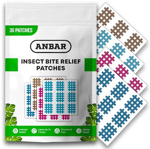 Anbar Bug Bite Itch Relief Patches to Relieve Itchy Irritation and Swelling, Mosquito, Tick, Midge, Fly, and Sandfly Post-Bite Skincare, Natural Deet-Free Patch, 36 Pcs