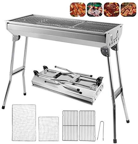 Barbecue charbon de bois, Barbecue à Charbon Pliable Portable BBQ Grill sur Pied avec étagères, Barbecue à Charbon Jardin en Acier Extérieur inoxydable, Grill Charbon de Bois pour Camping/Piquenique
