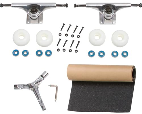 RADECKAL Complete Skateboard Kit, Including Trucks, Deck Kit, White Wheels, Blue ABEC 7 Bearings, Hardware - Regular Black Grip Tape, Silver Y Skate Tool, Size Board Size 7.0 to 7.5 and 5 Trucks