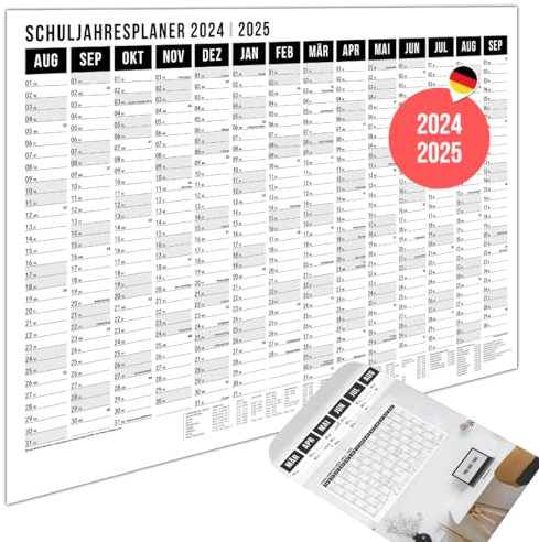 heaven+paper® Schulplaner 2025/2026 | Jahresplaner 25/26 A1 (quer) | Wandkalender 2025 2026 aus FSC zertifizierten Naturpapier | 14 Monate für Schuljahr | Individuell designed | Made in Germany