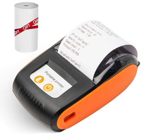 SHUAIGUO Tragbarer Bondrucker, 58 mm Mini-Thermodruck, kabelloser BT-USB-Mobildrucker mit 2-Zoll-Thermopapierrolle, kompatibel mit Android/iOS/Windows-System für kleine Unternehmen, Restaurants,
