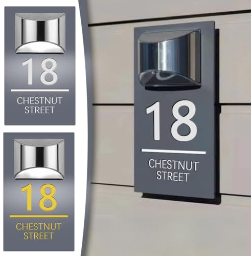Anpassad solcell LED husadressskylt, personlig solcell hus nummerplakat, personlig sol modern dörrplatta (silver)