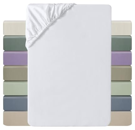 MILDLY Spannbettlaken 200x200 Satin, 100% Langstapelige Baumwolle Seidig Luxus Bettlaken Spannbettlaken bis 25cm Matratzenhöhe, Oeko-Tex Zertifiziert-Weiß