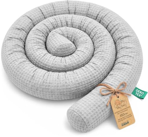Totsy Baby Cojín Serpiente XXL Almohada de Cama Cojín de Lactancia Rollo de Cama Protector de Borde de Cama Cojín Decorativo Alrededor de Cama Serpiente XL Gris 150 cm Oeko-Tex