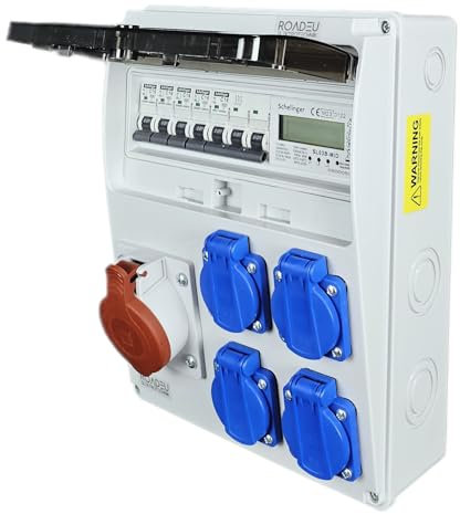 RoadEu - Coffret de Chantier, Distributeur mural. Prise CEE 16A et 4x 230V. Distributeur de courant avec compteur et disjoncteur. Tableau électrique avec indicateur de consommation d'énergie