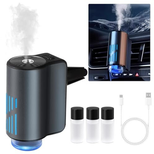 Difusor de Aire para Automóvil, Difusor de Aire Inteligente para Coche con 3 Perfumes, Difusor de Aroma Inteligente con Carga USB y 3 Modos, Luces Coloridas, Encendido/Apagado Automático
