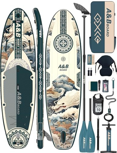 A&BBOARD SUP Gonfiabile Adulti con Tutti gli Accessori,335 cm Tavola da Stand up Paddle Board Gonfiabile per Tutti i Livelli di Abilità con Sedile,Verde e bosco