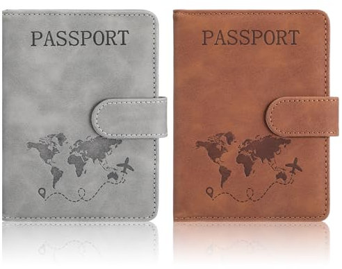 Wanmu 2 Stück Reisepasshülle, Passport Cover Reisepass Hülle Kunstleder Passport Hülle mit RFID Blocker PU Leder Passhülle für Damen und Herren Personalausweise Kreditkarten Reisedokumente