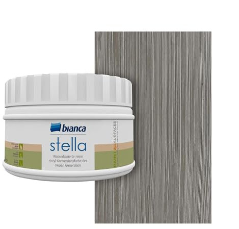 Bianca Stella Peinture de Meuble Premium Effet Bois pour Cuisine, Gris, 250ml, Peinture de Meubles de Cuisine à Base d'Eau, Peinture Effet Bois pour Toutes Surfaces & Plans de Travail de Cuisine