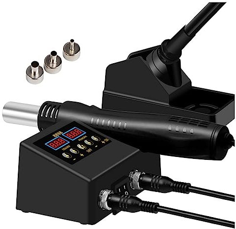 Steowsey Rework Station de Soudage 2 en 1 Fer à Souder Lcd Affichage Numérique Station de Soudage Station de Soudage à Air Chaud pour SMD PCB IC Réparation EU Plug