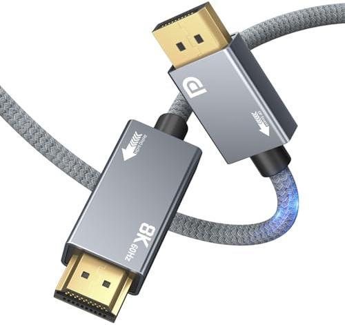 AGFINEST Cavo DisplayPort a HDMI 3M - 8K@60Hz 4K@240/144Hz, Unidirezionale Source DP1.4 a HDMI2.1, VRR HDR/HDCP 2.3/DSC 1.2 per Laptop/PC/scheda grafica a monitor/TV/proiettore