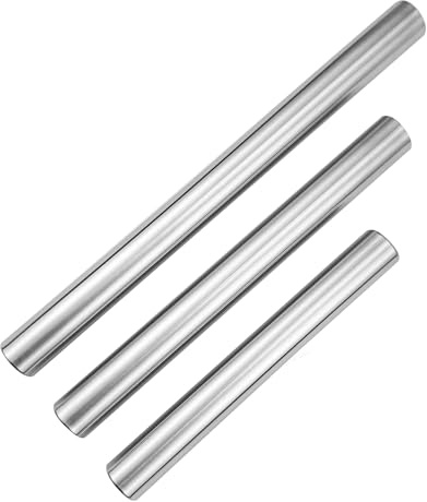 Juego de 3 rodillos de masa huecos de acero inoxidable 430 con agarre ergonómico adecuado para hornear cómodamente y fácil limpieza