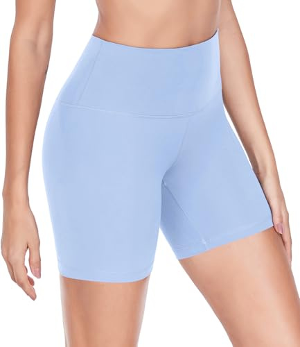 wirarpa Cykelbyxor, dam, hög midja, korta leggings, sportbyxor, ogenomskinliga shorts, fitness, yogabyxor,, Ljusblå, S