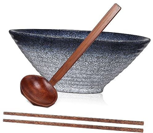 Hohopeti Ciotola Per Ramen in Giapponese Con Bacchette e Cucchiaio Spesso Superficie Liscia Per Cucina Casa