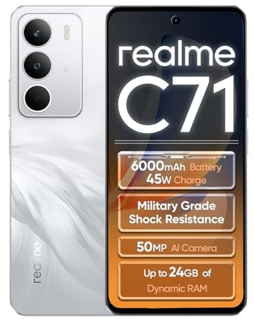 realme C71 4G Smartphone 6+128GB, Cigno Bianco, Schermo 6.67 pollici, Refresco a 120 Hz, Caricamento 45W Rapido, Batteria 6000mAh, Fotocamera de 50MP, Powerful 8 Core Processor, IP54