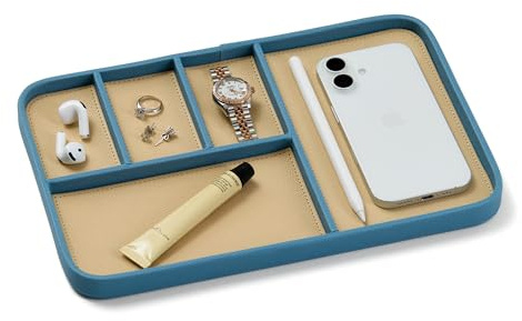 Nordik Leather Valet Tray - Nordik Blue - 30 x 20 cm Large-Sized Vegan Leather Tray - Stylish Nightstand Organizer for Men - Modern Bedside Caddy - EDC Catchall for Keys Watch Wallet Jewellery