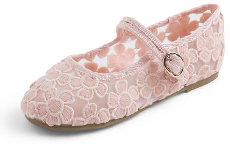Feversole Lace Bailarinas Niña de Vestir Zapatos Cómodos para Ceremonias Ballet Flats Rosa Encaje EU 32