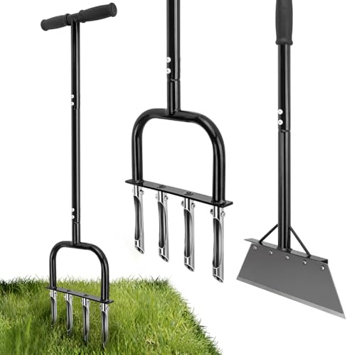 easymake 2-in-1 Lawn Aerator & Weeding Tool Set, Snow Shovel – Multifunctional Garden Soil Aerator, Weed Remover, and Snow Shovel for Small Lawns, Tight Corners, and Yard Care
