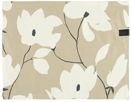 Vackra hem högkvalitativa tyg bordstabletter beige 2-pack – 35 x 50 cm blommor motiv – bord bordsunderlägg bomull vändbar – bordsdekoration vår påsk – tallriksunderlägg Oeko-Tex – bordsunderlägg