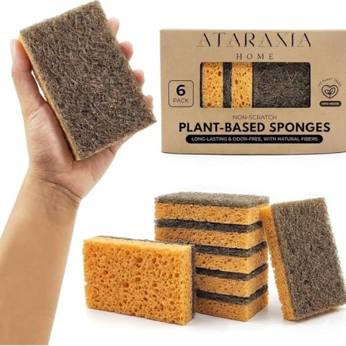 ATARAXIA HOME - Pack 6 Esponja Ecologica para Cocina de Fibras Vegetales Naturales - Estropajo Ecologico Biodegradable - Limpieza Eficaz Sin Toxicos - para Fregar Cocina y Baño