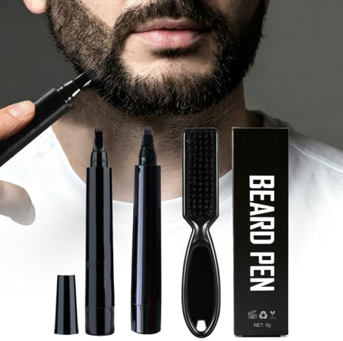 Bolígrafo Relleno para Barba,Bolígrafo Relleno para Barba Negro,Relleno de Lápiz de Barba para Hombres con Cepillo,Impermeable y Duradero,Kit de Bolígrafo Relleno de Barba para Bigotes y Cejas