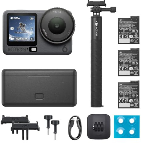 DJI Osmo Action 6 Enhanced Combo, Action Camera With 1/1.1″ Square Sensor, Extended Battery Life With 2 Batteries, Variable Aperture of f/2.0–f/4.0 (Action 6 Enhanced Combo)
