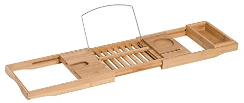 HOMCOM Badewannenablage Badewannenbrücke Wannenauflage Badewannentablett Ablage Badewanne, Bambus, Natur, (70-105) x 21,8 x 5 cm