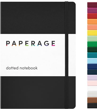 PAPERAGE Dotted Journal Bullet Notebook, Hard Cover, Medium 5.7 x 8 inches, 100 GSM Thick Paper (Black, Dotted)
