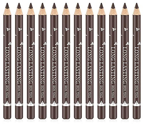 Go Ho 12 PCS Brown Eyebrow Eyeliner Pencil Set, Waterproof Eyebrow Pencil,Long-lasting Sweat-proof Eyeliner Makeup Brow Tint Pen（Dark Brown）