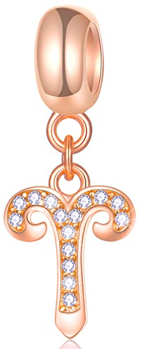 Widder Sternzeichen Charms passt Pandora Geburtstag Armband – Rose Gold 925 Sterling Silber Halskette Anhänger, 12 Constellation Dangle CZ Perlen, Geschenke für Tochter/Frau/St Patricks Tag