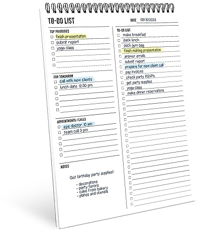 To Do List Notepad 8.5x11 - Has Multiple Functional Sections - Large Size, 52 Sheets - Spiral Daily Planner Notebook - Task Checklist Organizer Agenda Pad for Work, Note and Todo Organization