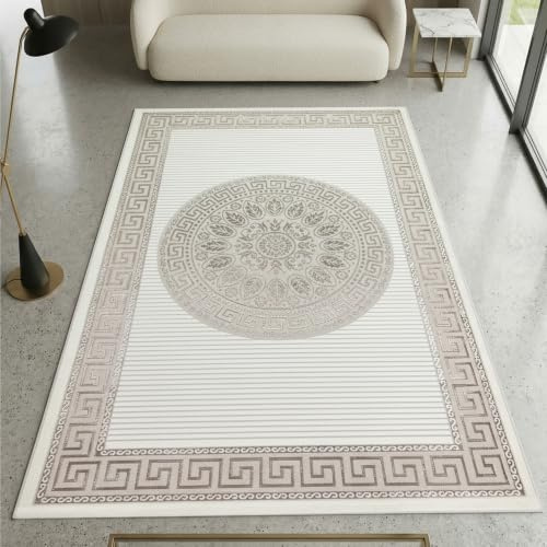 CARPETIA Matta orientaliskt mönster krämfärgad beige med glanseffekt 200 x 290 cm | Lättskött, slitstark och smutsavvisande, OEKO-TEX-testad, för golvvärme, med glanseffekt