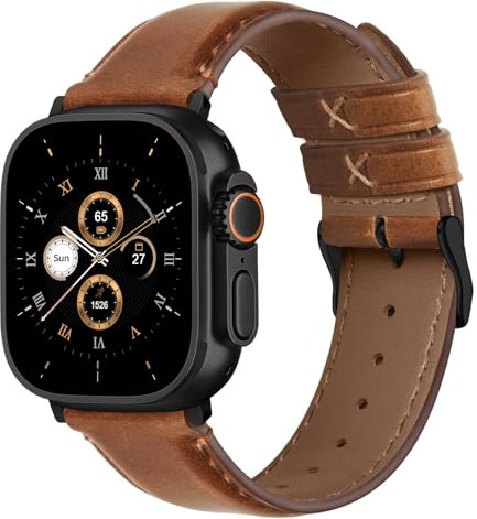 Fullmosa Klockarmband för Apple Watch 49 mm, 46 mm, 45 mm, 44 mm, 42 mm, 38 mm, 40 mm och 41 mm, rem i äkta läder för iWatch Ultra 2/Ultra serie10/9/8/7/6/5/4/3/2/1/SE/SE2