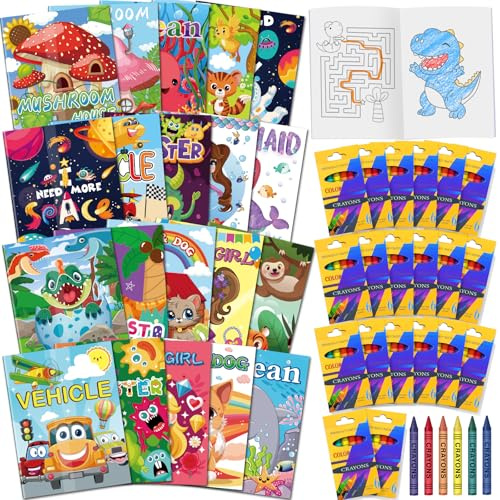 Elfew 20 Mini Livre Coloriage pour Enfants 2-4,4-8, et Crayons (6 Couleurs)