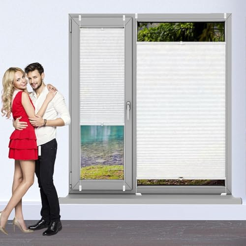 Estor Plegable Ventanas y Puertas Cortina 44 x 45 cm, sin Taladrar Bloquea La Entrada de La Luz, Estor Plegable sin Varillas Estor, Cortina de Oscurecimiento, para Ventanas, Puertas, Blanco