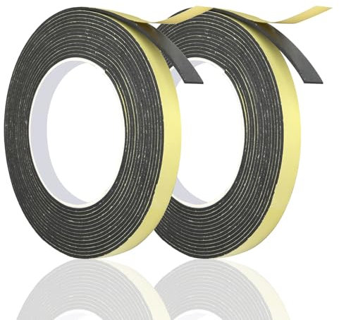 2 Rotoli Nastro Autoadesivo in Schiuma, Guarnizione Adesiva 10m x 10mm x 2mm, Guarnizione Isolante per Porte e Finestre, Striscia Antipioggia e Antirumore per Cucina e Climatizzazione, Totale 20m