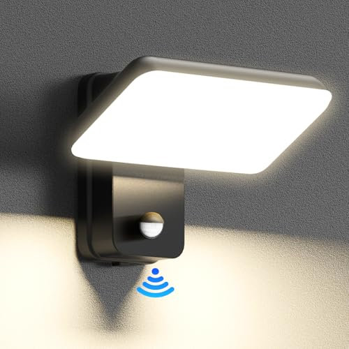 brightower 24W Außenwandleuchte Außenlampe mit Bewegungsmelder,IP65 LED Wandleuchte Außen Aluminium mit Schwenkbar LED Panel,Warmweiß 3000K Außenleuchte für Garten Terrasse (Schwarz 1 Stück)