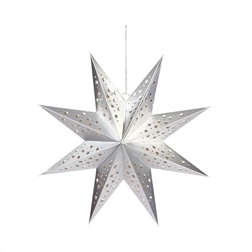 Smart Garden Silver Origami Star Christmas Hanging Decoration - 50cm x 50cm - LED Battery Operated - Auto Timer - Christmas Light
