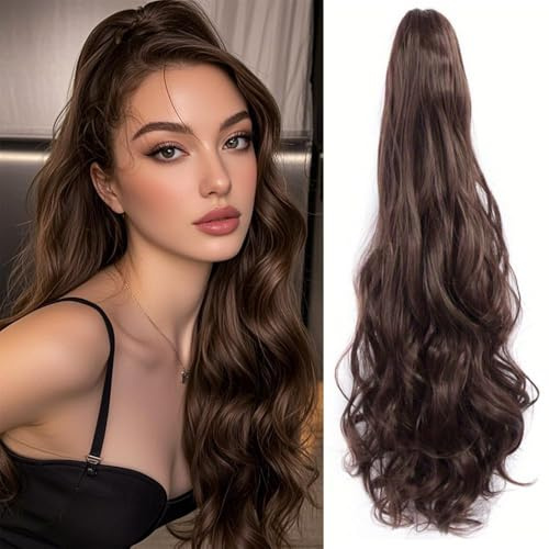 FDEETY Extensión Cabello Ondulado Cola Caballo 60cm Rubio Postizo Pelo Natural Sintético Coleta Pinza Voluminosa Larga Rizada Accesorio Peinado