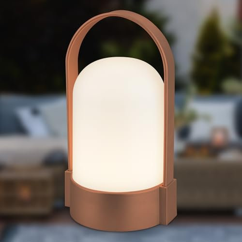 BRILONER - Lampada da tavolo LED senza fili IP44, touch, dimmerabile, batteria sostituibile, lampada da comodino, lettura, LED, campeggio, lampada a batteria, 9x8x15,5 cm, marrone metallico