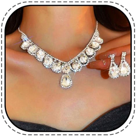 Evlry Rhinestone Bridal Wedding Jewelry Set Silver Crystal Necklace and Earrings Formal Jewelry for Women and Brides