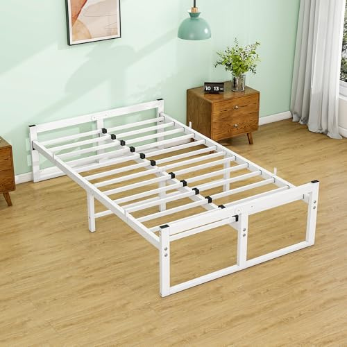 VECOCHO Bett120x200 cm,Bettgestell 120x200 mit Lattenrost aus Metall,Metallbett 120x200 cm mit Stauraum-32cm Hoch,Gästebett Doppelbett KeinBoxspringbett Erforderlich,Weiß Bettrahment,