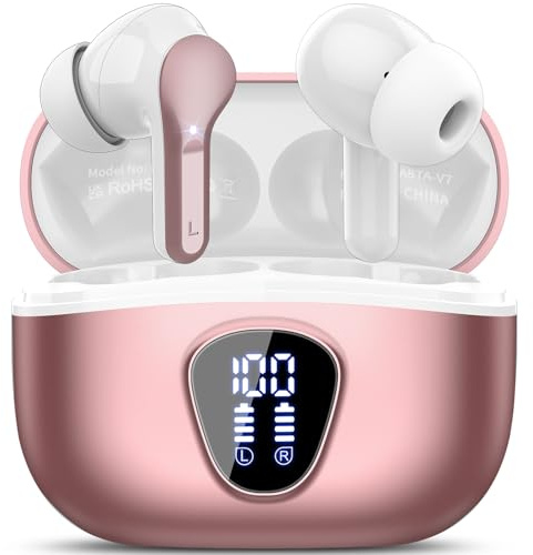 Bluetooth Kopfhörer, Kopfhörer Kabellos Bluetooth 5.4 In Ear, 4 ENC Noise Cancelling Mic Ohrhörer, HiFi Stereo Tiefbass, 40H Spielzeit, IP7 wasserdichte Earbuds, Touch Control, LED-Anzeige, Roségold