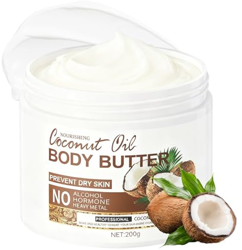 Coconut Body Butter, Kokosnuss Körper Feuchtigkeitscreme, Natürlich Kokosöl Körpercreme Damen und Herren, Coconut Oil Skin Care Bodylotion, Körperpflege für Sehr Trockene Haut - 200g