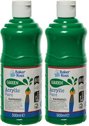 Baker Ross Green Acrylic Paint 500ml - Pack of 2, Kids Paint
