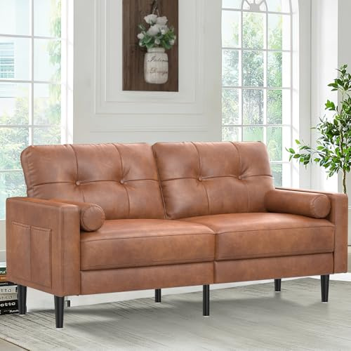 Aotumm Ciort Sofá 2 Plazas, Cojines Gruesos,2 Almohadas(Marrón Sofisticado) | Cómodo Sofá 2 Plazas en Piel PU, Diseño Ergonómico, 2 Almohadas, Bolsillos Laterales y Fácil Montaje para Hogar y Oficina