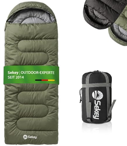 Sekey Sacco a Pelo Adulto, 3 Stagioni, 1,35 kg Sacco a Pelo Compatto e Ultraleggero, 2-in-1 Coperta, Cerniera Anti-impigliamento, 10-20°C, Ventilazione Piedi, Campeggio e Outdoor, 220x80 cm