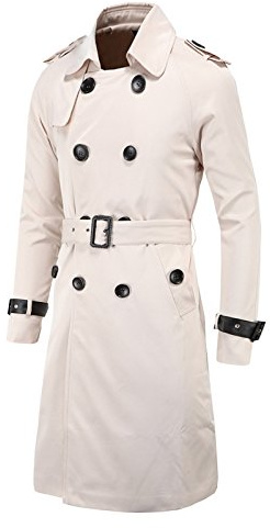 WSLCN Herren Retro Trench Jacke Zweireiher Trenchcoat Lange Slim Fit Herbst Freizeitmantel mit Gürtel Beige DE XXL (Asie 3XL)