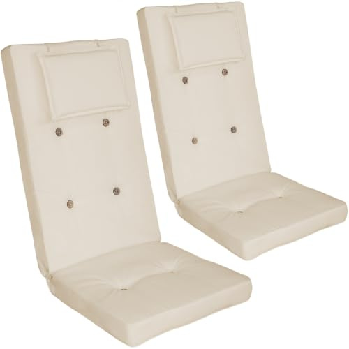 Detex 2X Cojines para Sillas de Jardín Respaldo Alto 118x45cm Crema | Almohada Extraíble, Cintas Sujeción, Lavable 30 °C, Grosor 7 cm, Repelente al Agua, Balcón, Exterior, Terraza