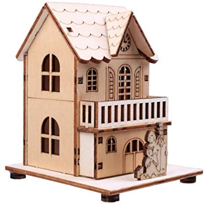 TOYANDONA LED Holz Weihnachtshaus mit Beleuchtung DIY Holz Schneehaus Winterhaus Modell Unbemalte Holzhäuschen Rustikale Weihnachtsdeko Weihnachtsschmuck Party Tischdekoration